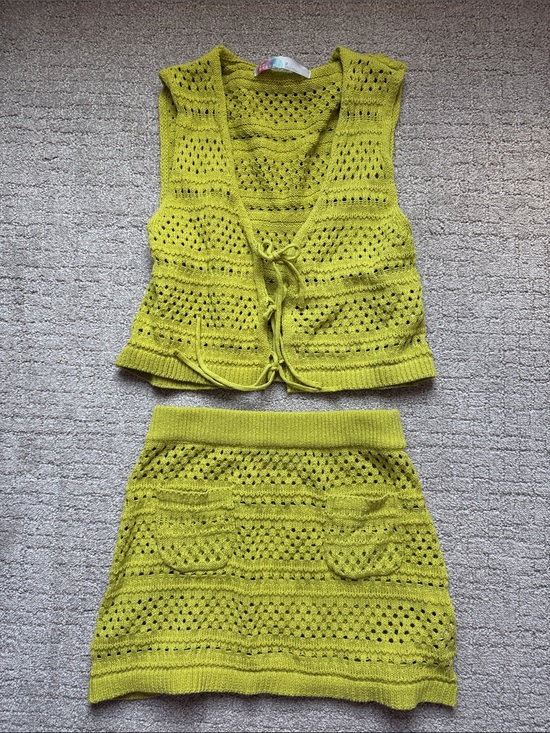 Free People Dresses & Skirts - Free People Lime Green Crochet Knit Two-Piece Skirt Set - worn once!